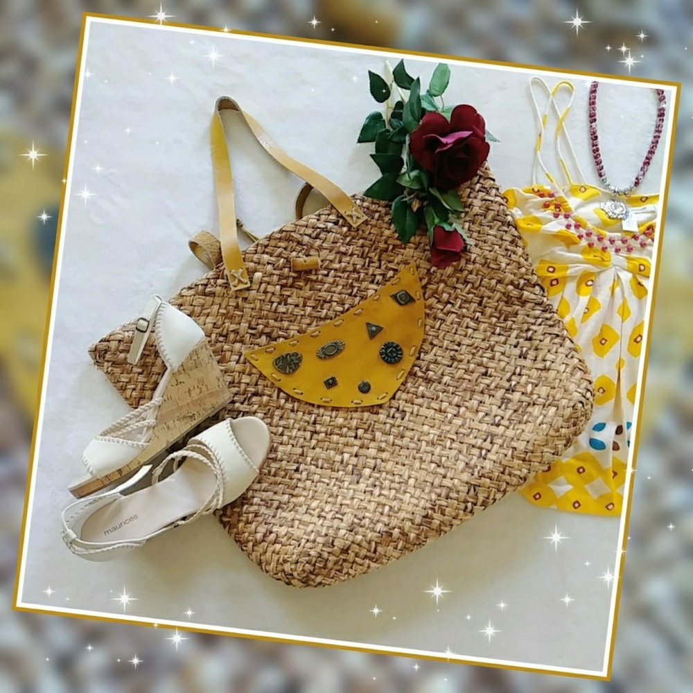 SALE! Large Brown Straw Weave Beach Tote Bag